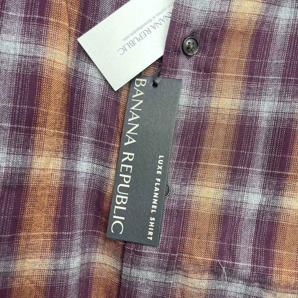 Banana Republic Dress Shirt Mens Medium Grant-Fit Luxe Plaid Button Up NWT